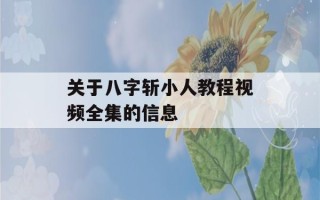 关于八字斩小人教程视频全集的信息