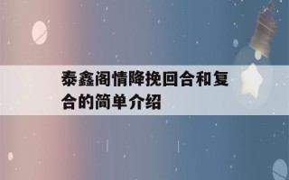 泰鑫阁情降挽回合和复合的简单介绍