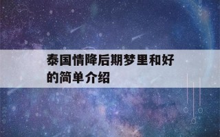 泰国情降后期梦里和好的简单介绍