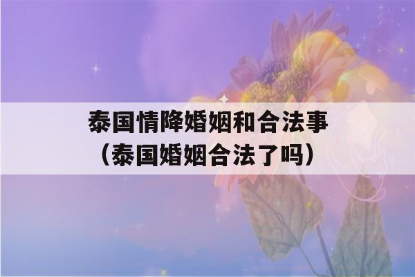 泰国情降婚姻和合法事（泰国婚姻合法了吗）-第1张图片-星座花